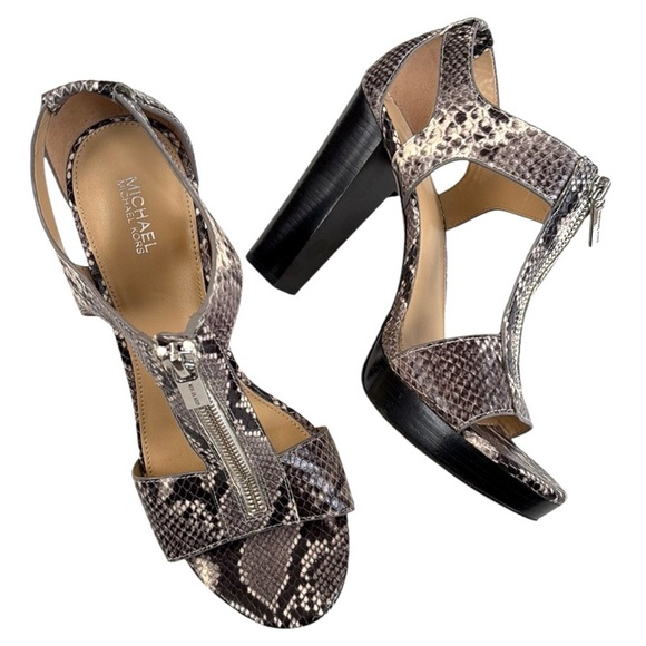 EUC Michael Kors Leather Heels Snakeskin Print Size 8.5 - Picture 1 of 8